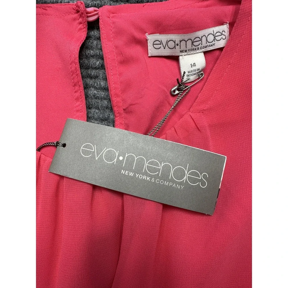 Eva Mendes NY & Co‎ Dress Womens 14 Pink Chiffon Swing Long Sleeve Keyhole